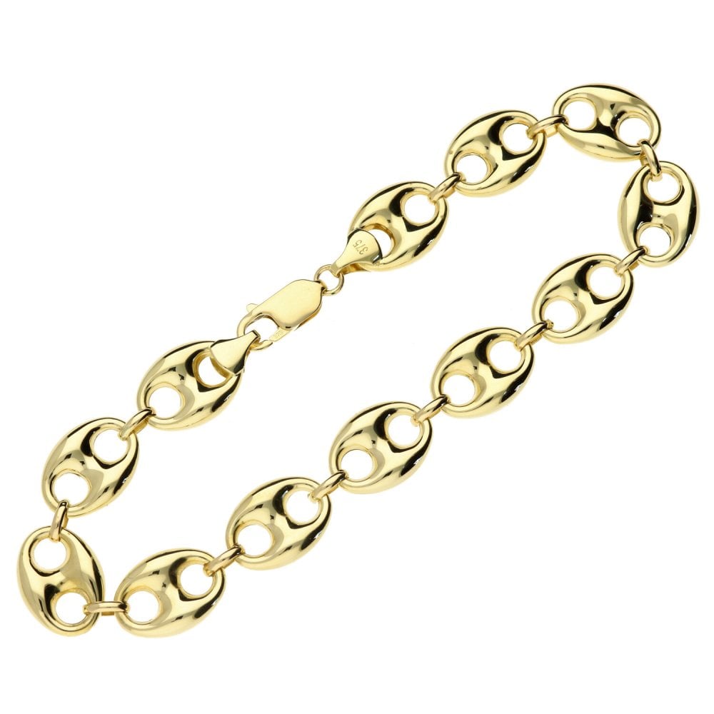 Mens 9ct Yellow Gold Hollow Marine Link Bracelet