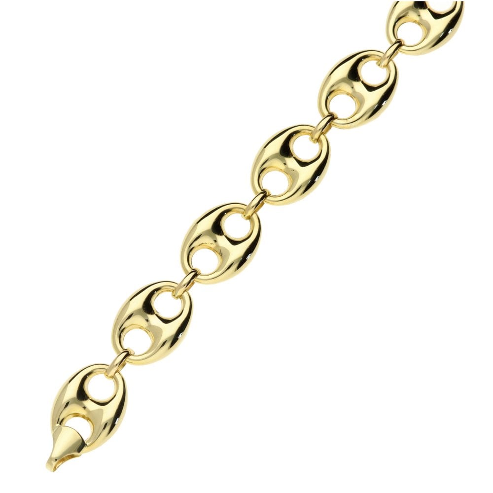 Mens 9ct Yellow Gold Hollow Marine Link Bracelet