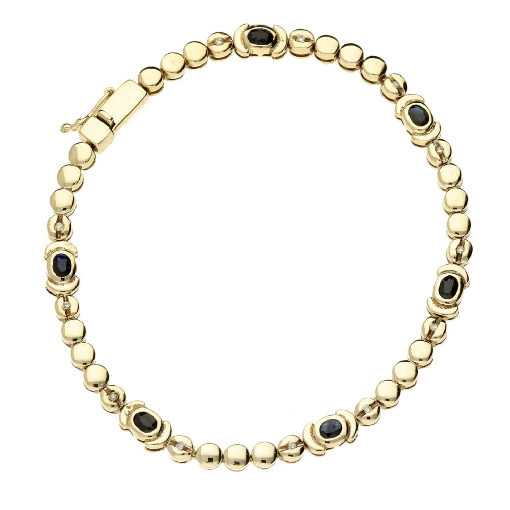 Ladies 9ct Yellow Gold Diamond and Sapphire Tennis Bracelet