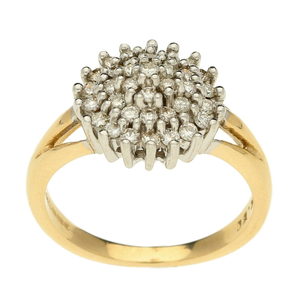 Ladies 9ct Yellow Gold Diamond Cluster Ring - 0.50ct