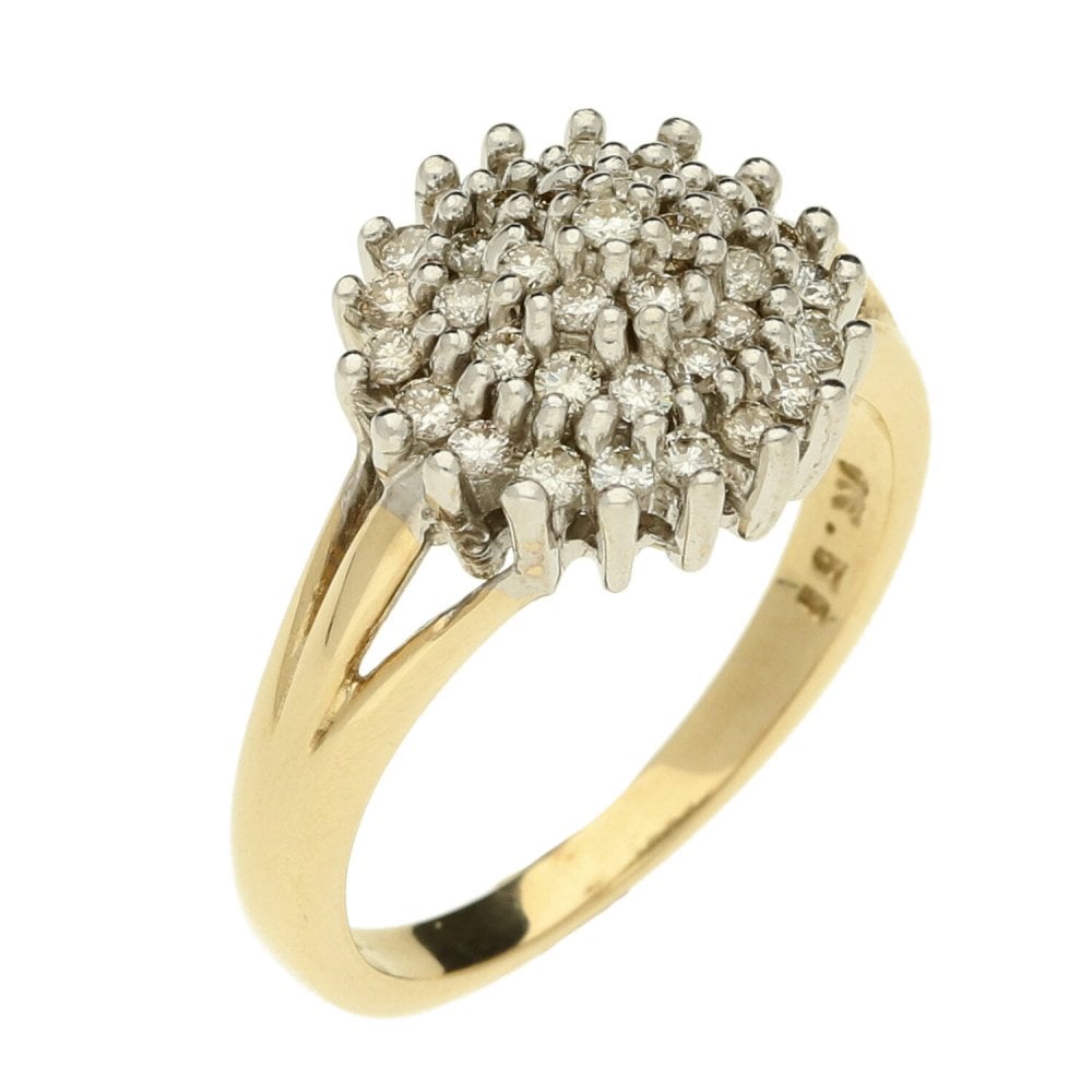 Ladies 9ct Yellow Gold Diamond Cluster Ring - 0.50ct