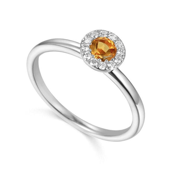 Ladies 18ct White Gold Diamond & Citrine Cluster Ring - 0.10ct