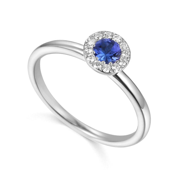 Ladies 18ct White Gold Diamond & Tanzanite Halo Cluster Ring