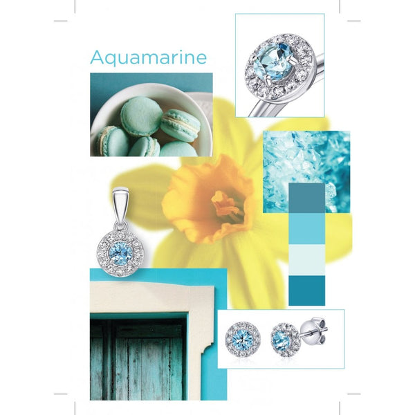 18ct White Gold Diamond & Aquamarine Cluster Ring - 0.10ct