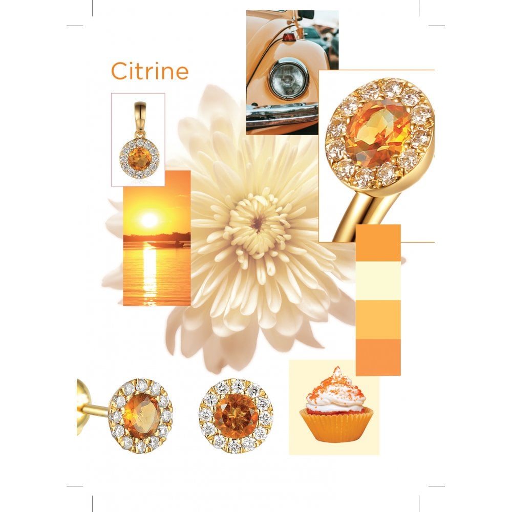 Ladies 18ct White Gold Diamond & Citrine Cluster Ring - 0.10ct