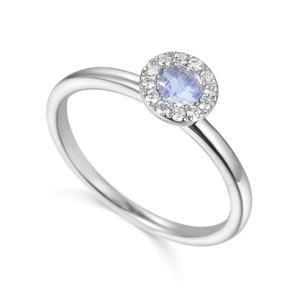 18ct White Gold Moonstone Diamond Cluster Ring - 0.10ct