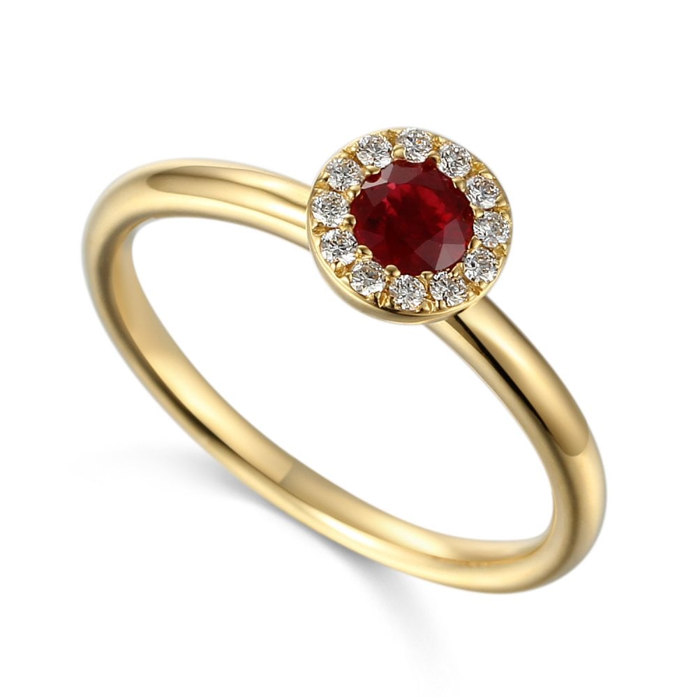 Ladies 18ct Yellow Gold Ruby and Diamond Cluster Ring - 0.10ct