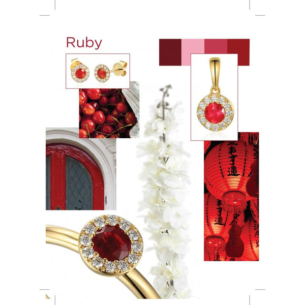 Ladies 18ct Yellow Gold Ruby and Diamond Cluster Ring - 0.10ct