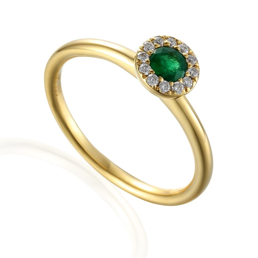 18ct Yellow Gold Green Emerald Diamond Cluster Ring - 0.10ct