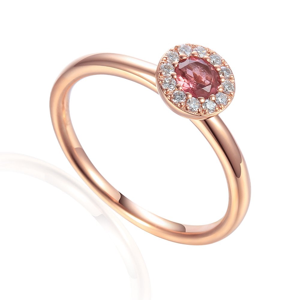 18ct Rose Gold Pink Tourmaline Diamond Cluster Ring - 0.10ct