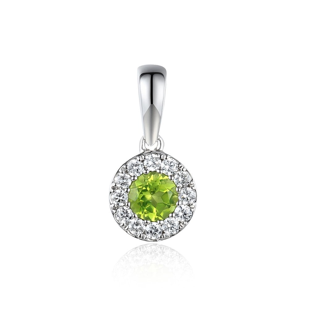 Ladies 18ct White Gold Diamond & Peridot Cluster Pendant