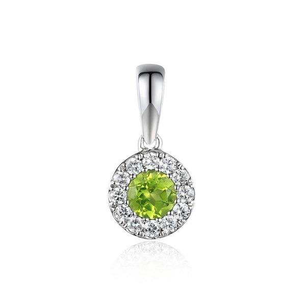 Ladies 18ct White Gold Diamond & Peridot Cluster Pendant
