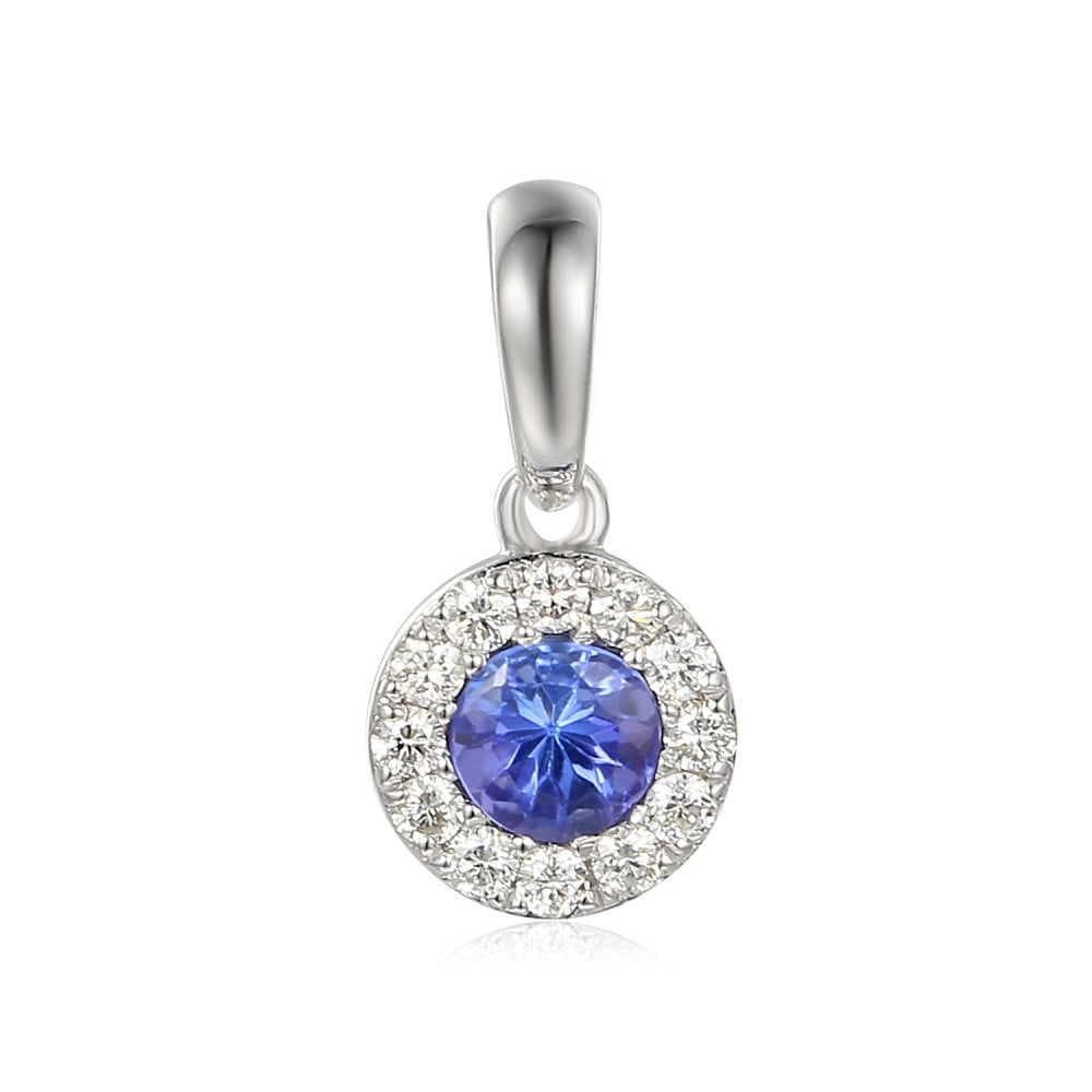 Ladies 18ct White Gold Diamond & Tanzanite Cluster Pendant