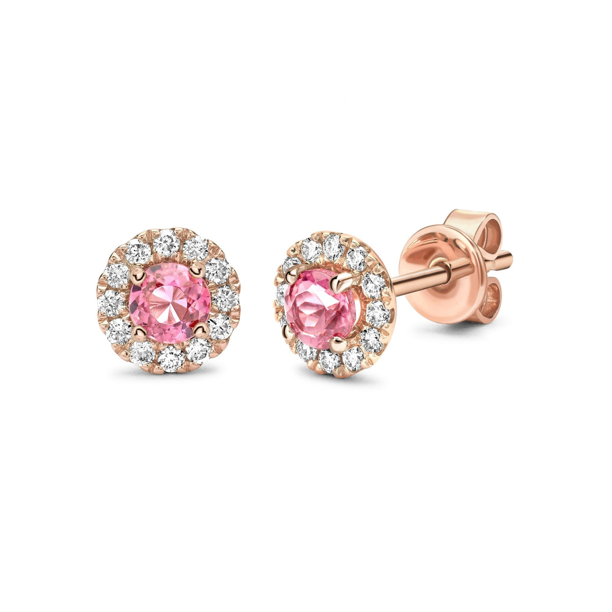 18ct Rose Gold Pink Tourmaline & Diamond Stud Earrings - 0.17ct