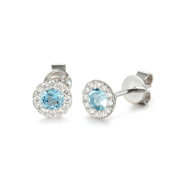 Ladies 18ct White Gold Aquamarine & Diamond Stud Earrings