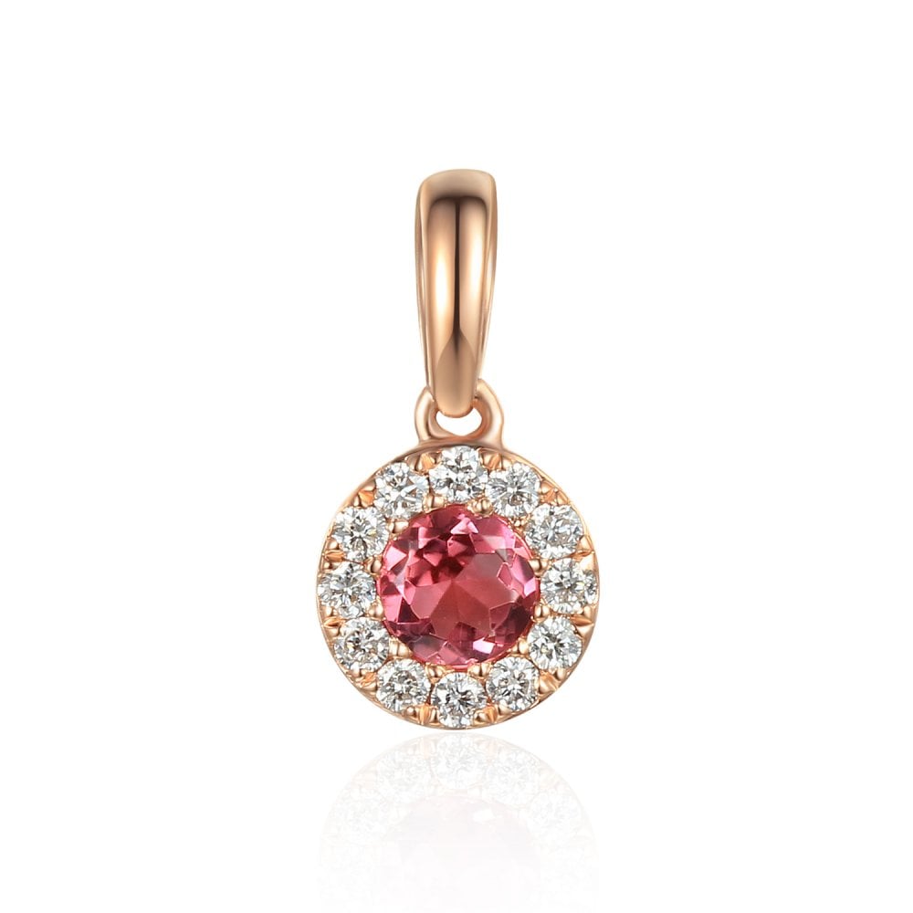 Ladies 18ct Rose Gold Diamond & Pink Tourmaline Cluster Pendant