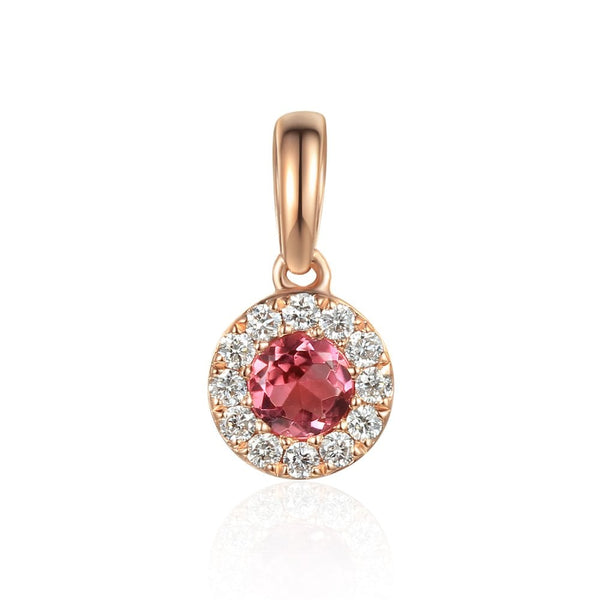 Ladies 18ct Rose Gold Diamond & Pink Tourmaline Cluster Pendant
