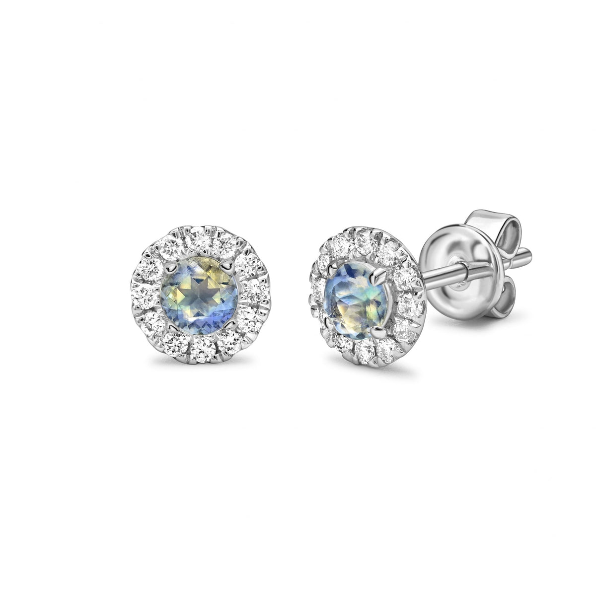 Ladies 18ct White Gold Diamond & Moonstone Stud Earrings
