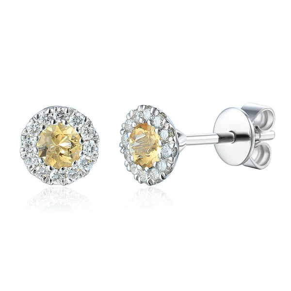 Ladies 18ct White Gold Diamond & Citrine Stud Earrings