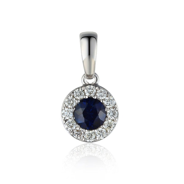 Ladies 18ct White Gold Diamond & Sapphire Cluster Pendant