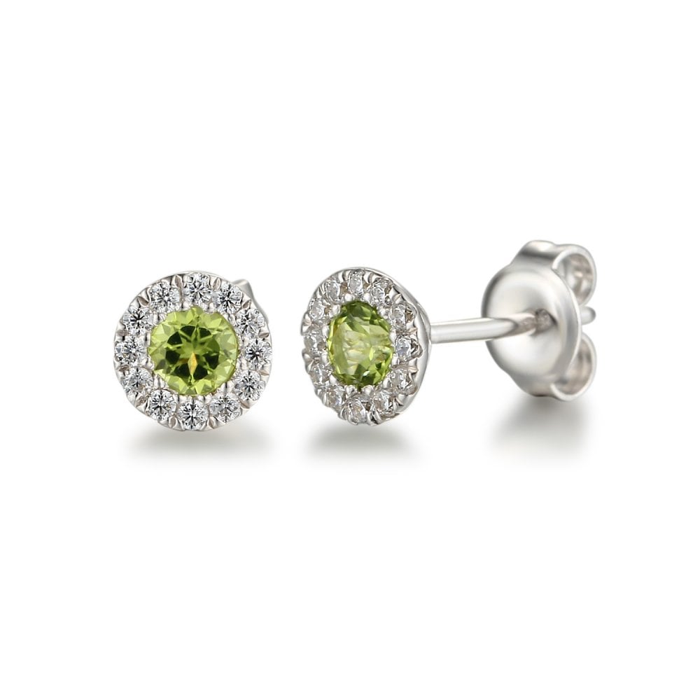 Ladies 18ct White Gold Diamond & Peridot Stud Earrings