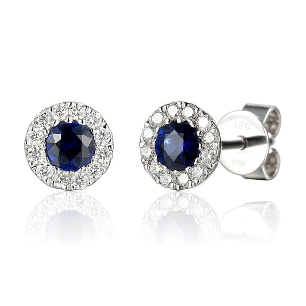 Ladies 18ct White Gold Diamond & Sapphire Stud Earrings