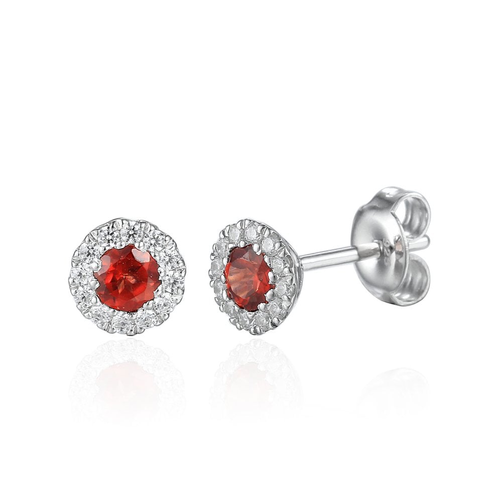 Ladies 18ct White Gold Diamond & Garnet Stud Earrings