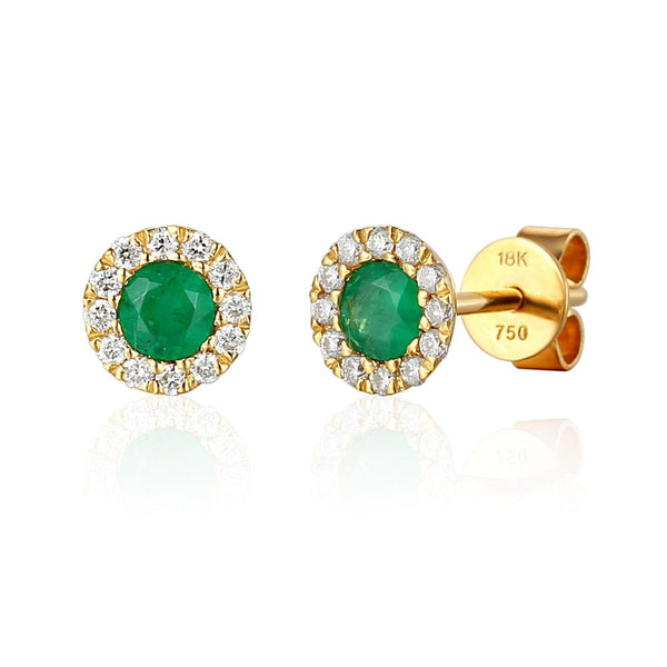 Ladies 18ct Yellow Gold Diamond & Emerald Stud Earrings