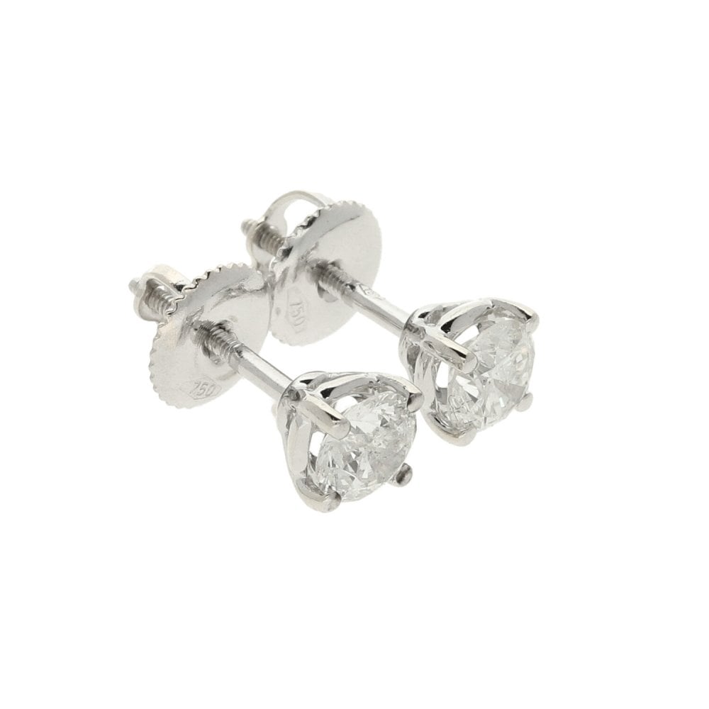 Ladies 18ct White Gold Diamond Stud Earrings - 1.00ct