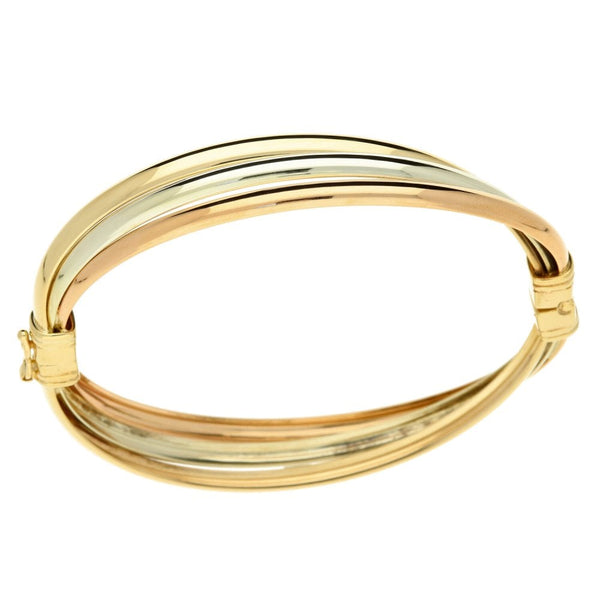 Ladies 9ct Multi-Tone Gold Hinged Bangle