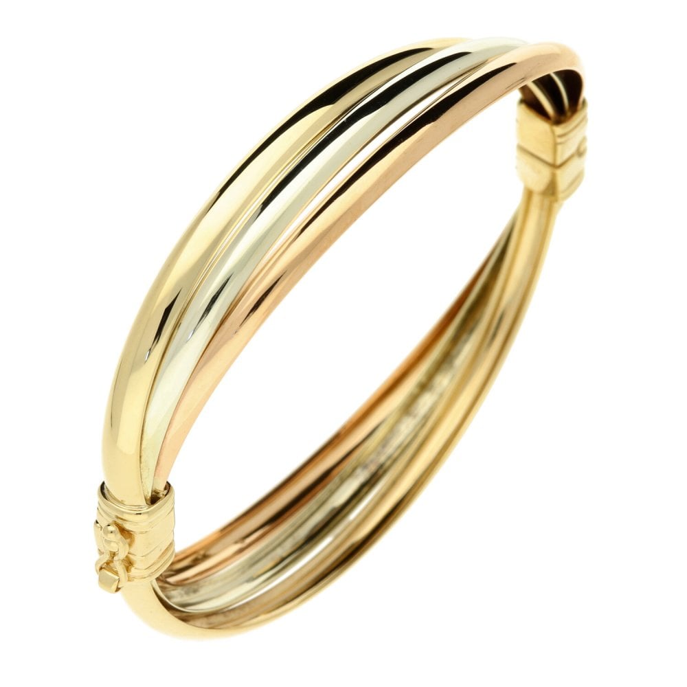 Ladies 9ct Multi-Tone Gold Hinged Bangle