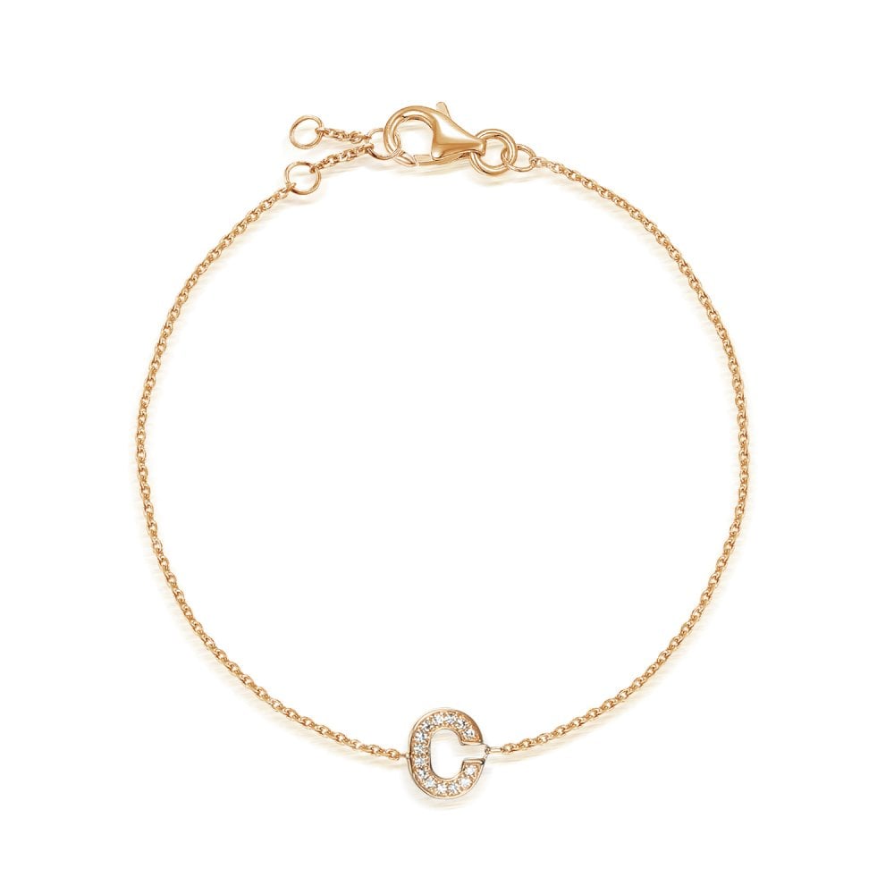 9ct Yellow Gold Diamond Initial C Bracelet - 6"/6.5"/7" - 0.05ct