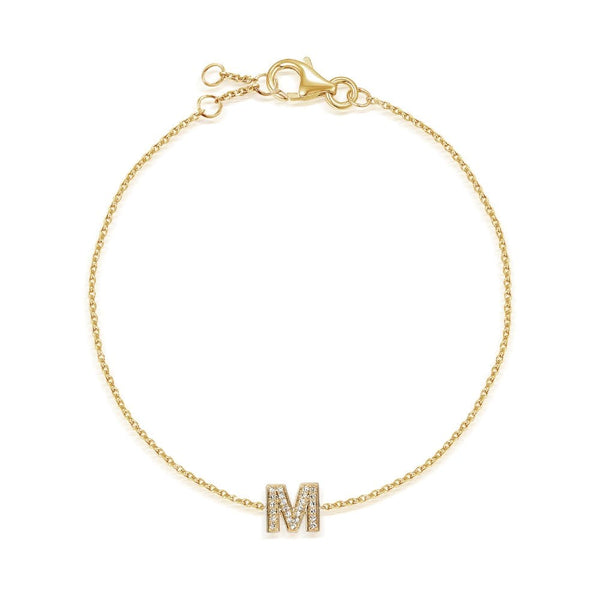 9ct Yellow Gold Diamond Initial M Bracelet - 6"/6.5"/7" - 0.10ct