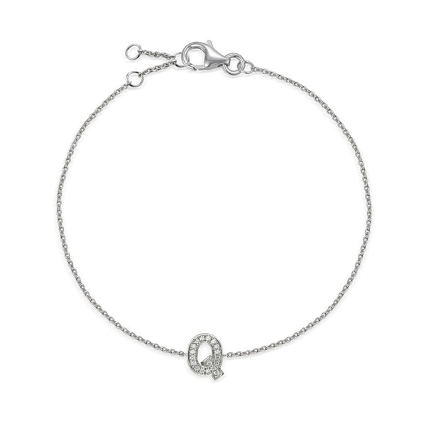 9ct White Gold Diamond Initial Q Bracelet - 6"/6.5"/7" - 0.07ct