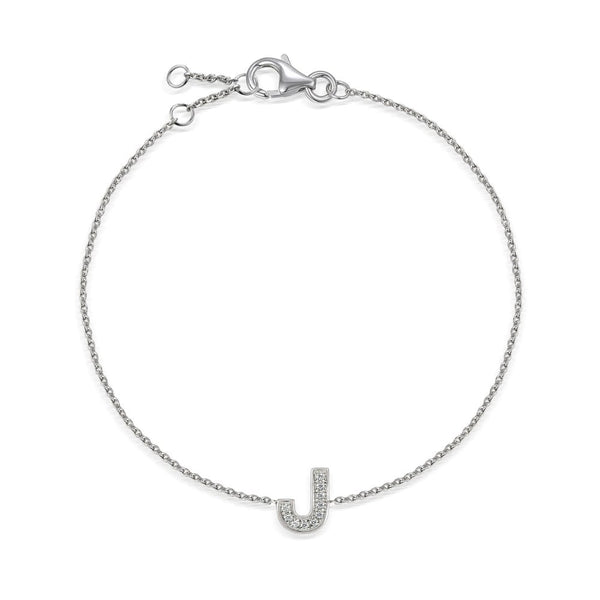 9ct White Gold Diamond Initial J Bracelet - 6"/6.5"/7" - 0.04ct