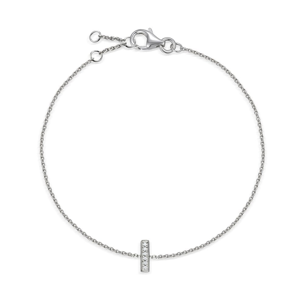 9ct White Gold Diamond Initial I Bracelet - 6"/6.5"/7" - 0.02ct