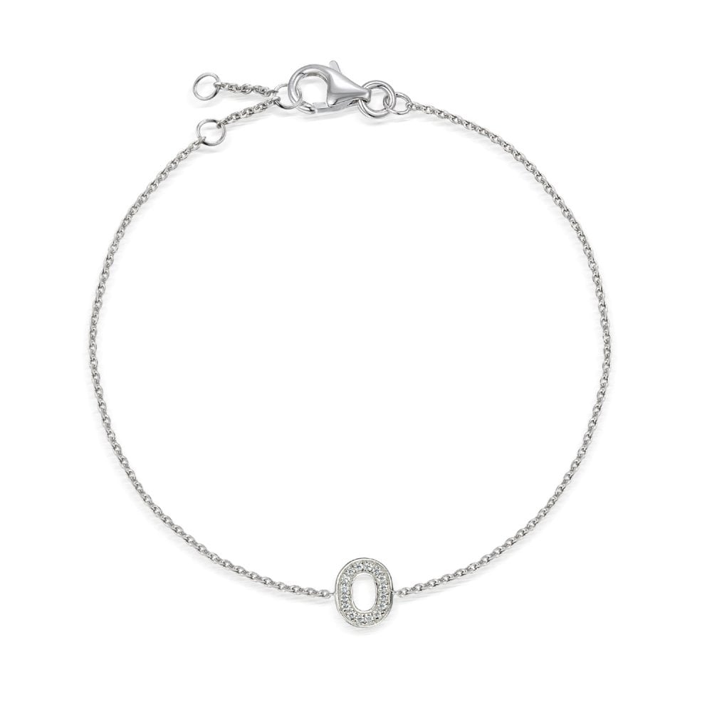 9ct White Gold Diamond Initial O Bracelet - 6"/6.5"/7" - 0.06ct