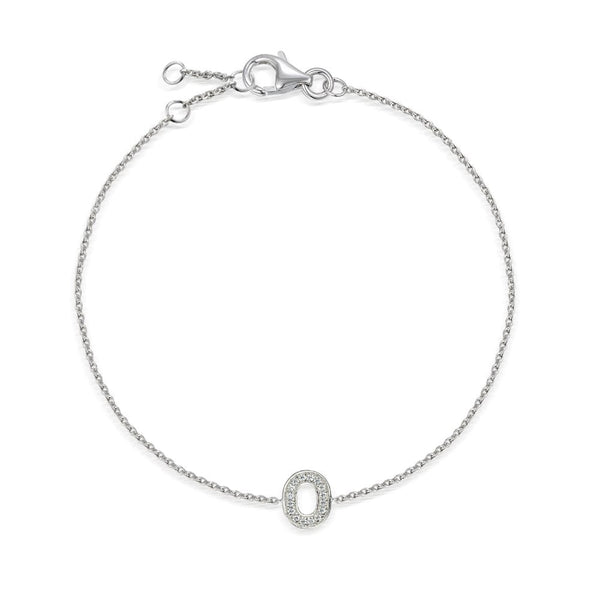 9ct White Gold Diamond Initial O Bracelet - 6"/6.5"/7" - 0.06ct
