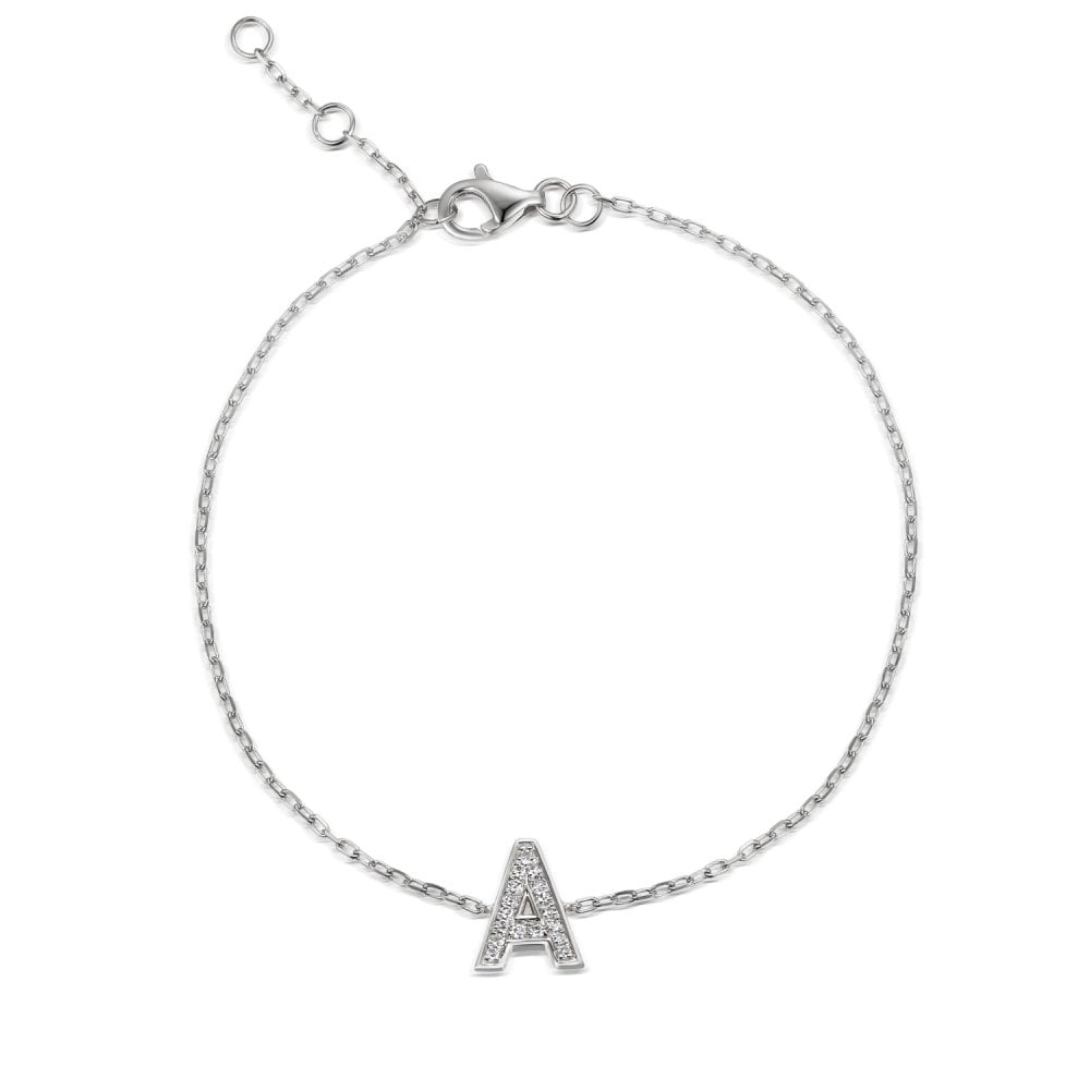 9ct White Gold Diamond Initial A Bracelet - 6"/6.5"/7" - 0.06ct