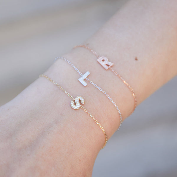 9ct White Gold Diamond Initial A Bracelet - 6"/6.5"/7" - 0.06ct
