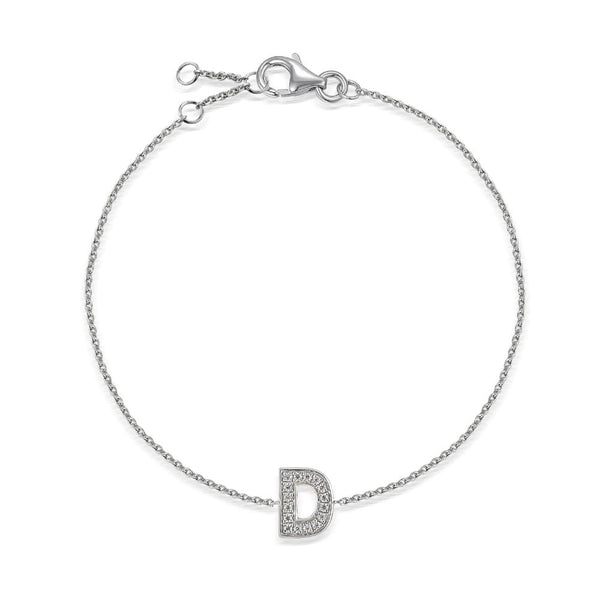 9ct White Gold Diamond Initial D Bracelet - 6"/6.5"/7" - 0.06ct