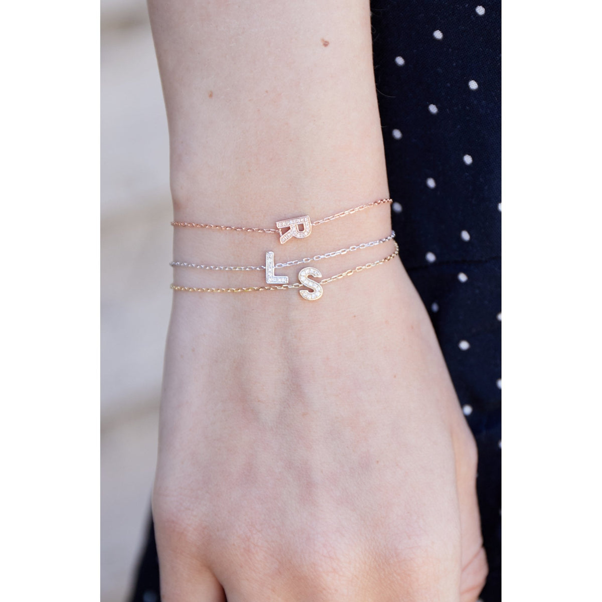 9ct White Gold Diamond Initial E Bracelet - 6"/6.5"/7" - 0.07ct