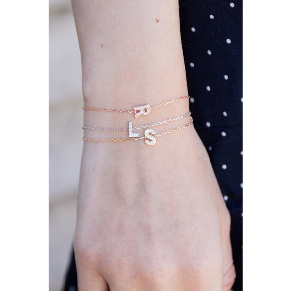 9ct White Gold Diamond Initial E Bracelet - 6"/6.5"/7" - 0.07ct