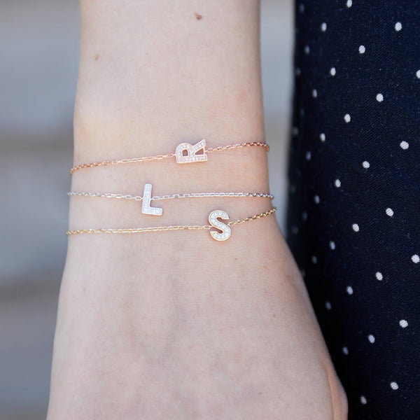 9ct Rose Gold Diamond Initial K Bracelet - 6"/6.5"/7" - 0.06ct