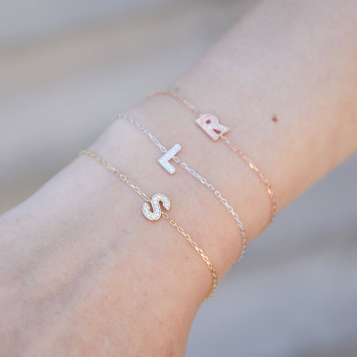 9ct Rose Gold Diamond Initial B Bracelet - 6"/6.5"/7" - 0.07ct