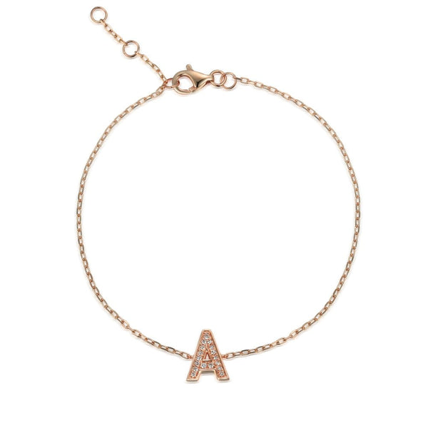 Ladies 9ct Rose Gold Diamond Set Initial A Bracelet