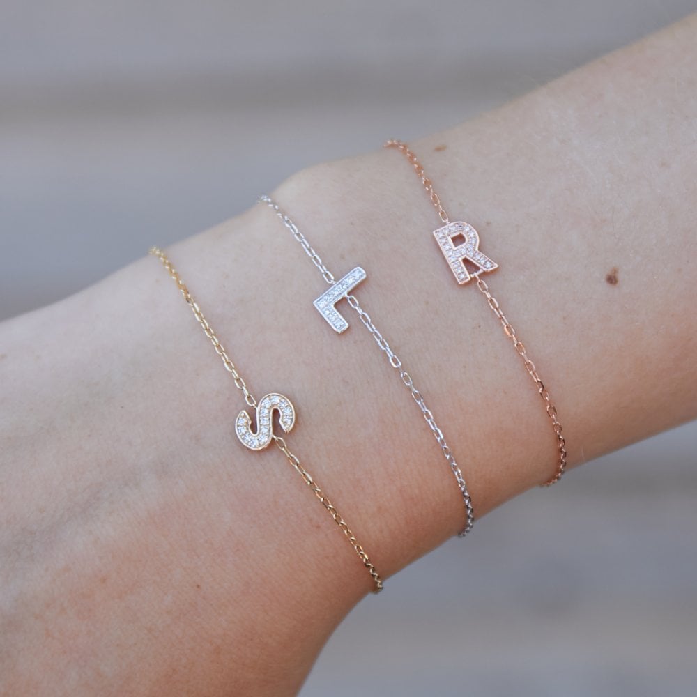 9ct Rose Gold Diamond Initial I Bracelet - 6"/6.5"/7" - 0.02ct