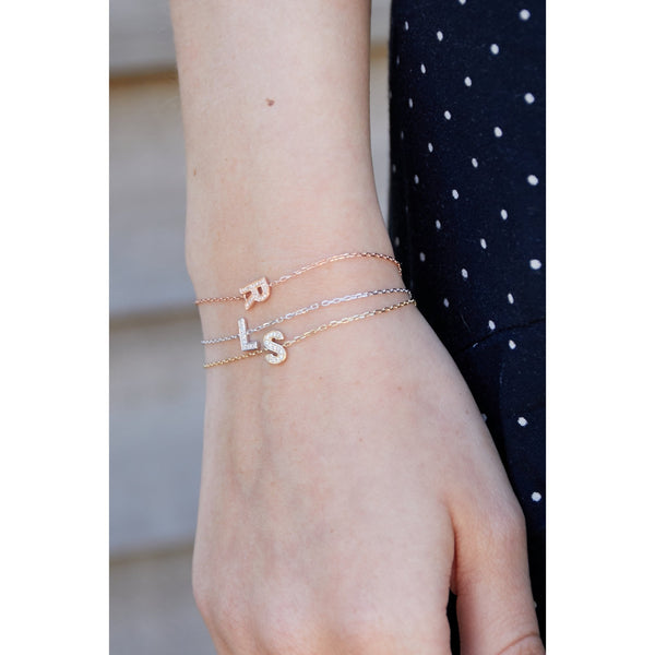 9ct Rose Gold Diamond Initial I Bracelet - 6"/6.5"/7" - 0.02ct