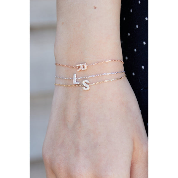 9ct Rose Gold Diamond Initial N Bracelet - 6"/6.5"/7" - 0.07ct