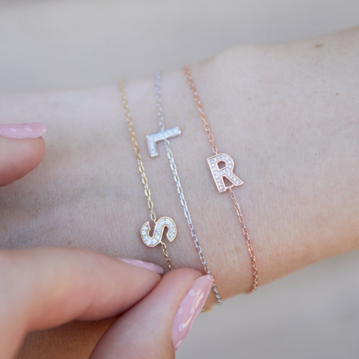 9ct Rose Gold Diamond Initial Q Bracelet - 6"/6.5"/7" - 0.07ct